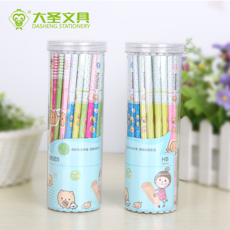 DASEN新品 可爱卡通50支桶装 小学生书写绘图HB铅笔 5色均混